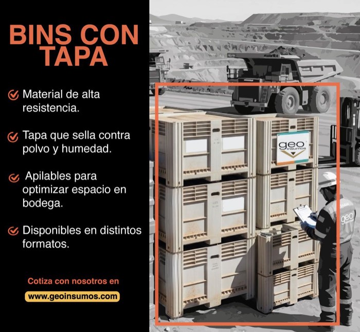 Publicación LinkedIn: bins con tapa para muestreo geológico